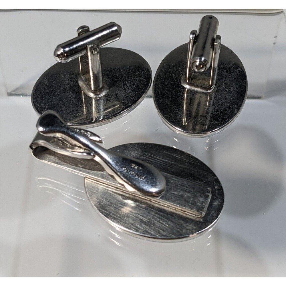 VINTAGE ESTATE HICKOK USA SILVER TONE INITIAL A CUFF LINKS AND TIE CLIP SET LOT - Picture 4 of 5